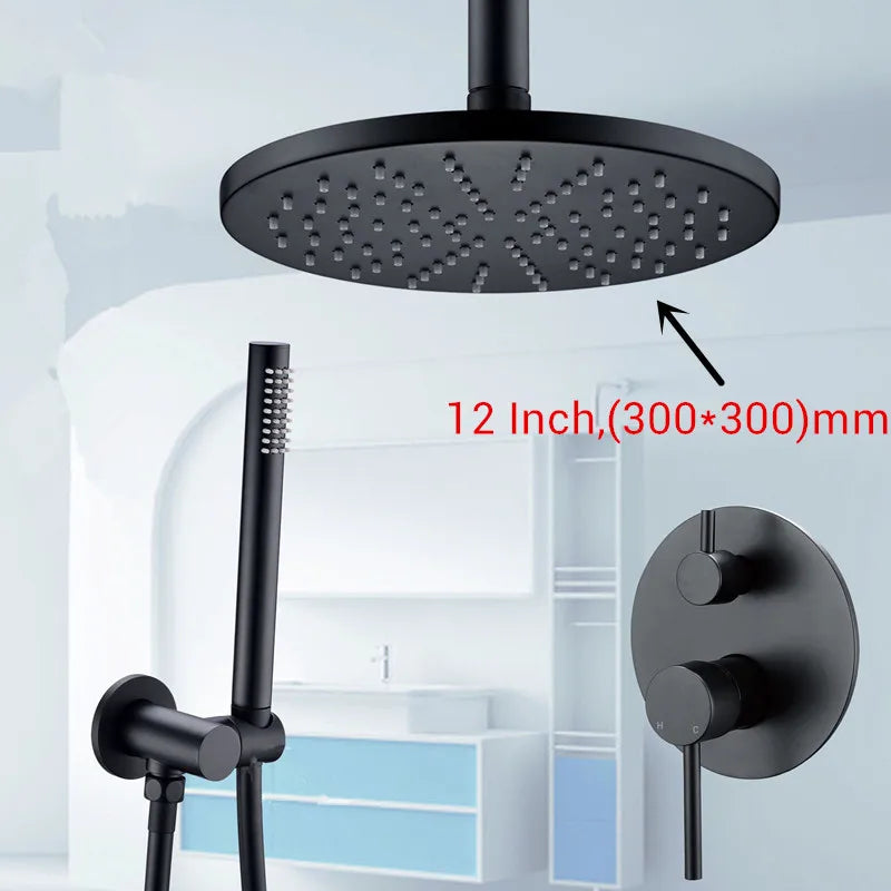 Black Shower System Bathroom Faucet Mixer Diverter Tap
