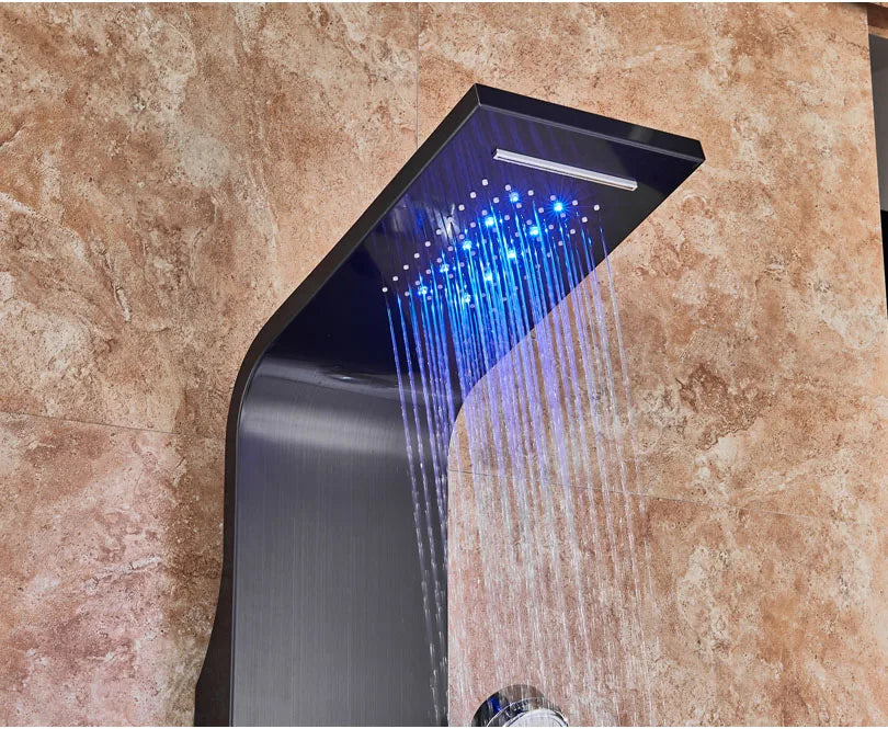 Led Light Shower Faucet Bathroom Waterfall Rain Black