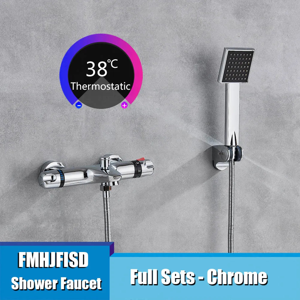 Thermostatic Bathroom Shower Faucet Chrome Mixer Valve Wall