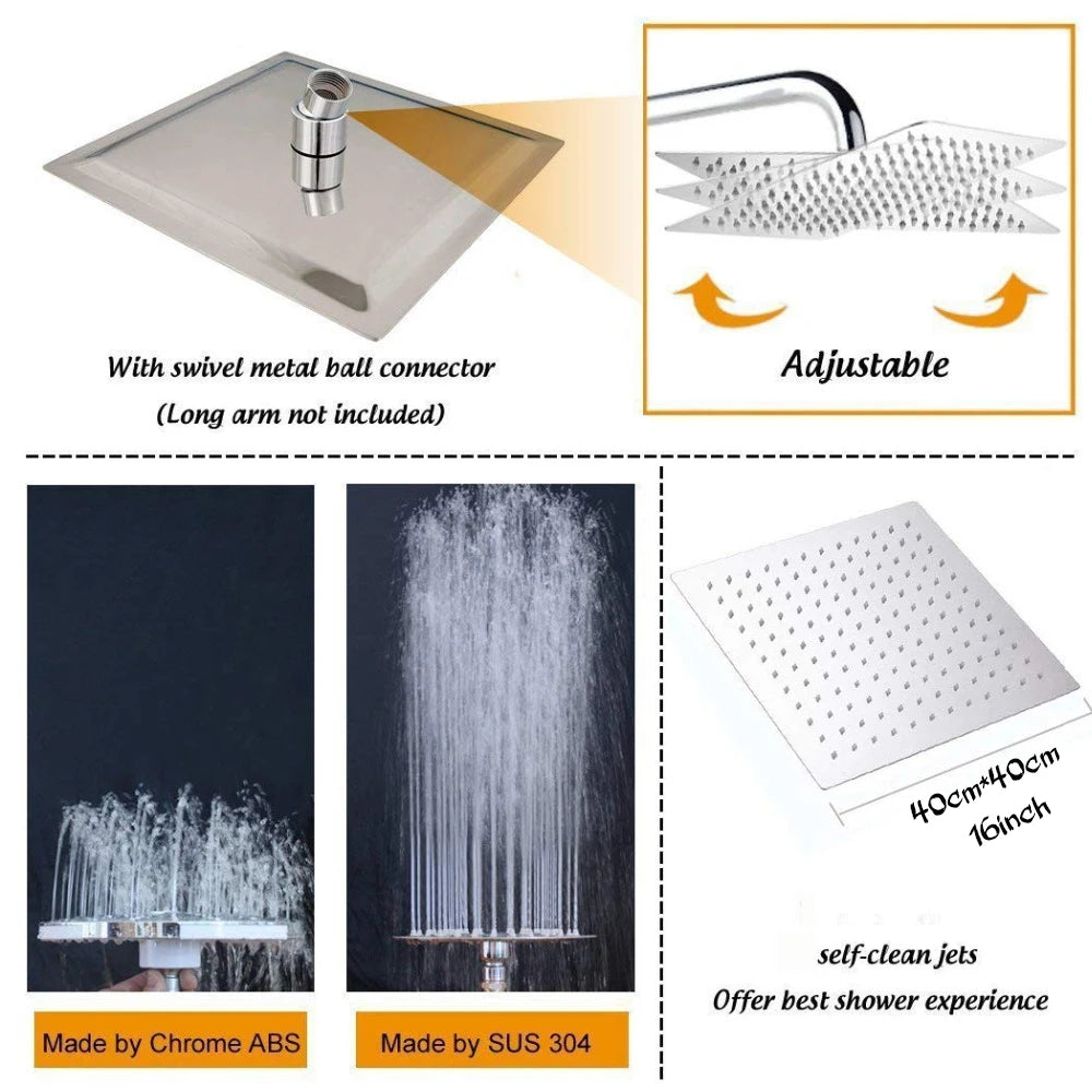 16 Inch Large Square Rain Shower Head Stainless