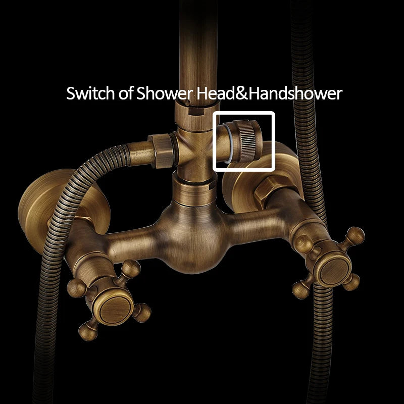 Quyanre Antique Brass Shower Faucets Wall Mount Antique