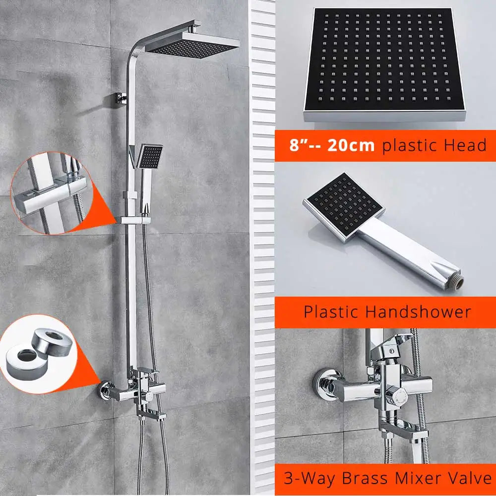 Rozin Chrome Shower Faucet Wall Mounted Bathroom Rainfall