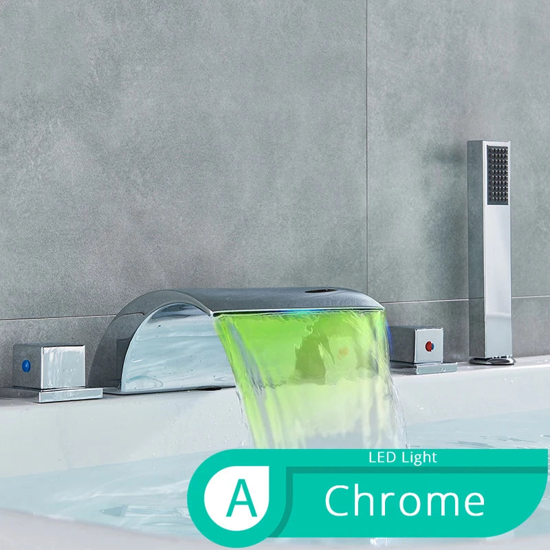 Bronze Black Waterfall Bathtub Faucet Led Light Bathtub