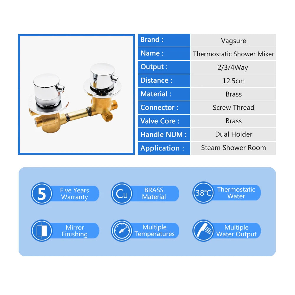 2/3/4/5 Way Output Brass Shower Valve Mixer Thermostatic