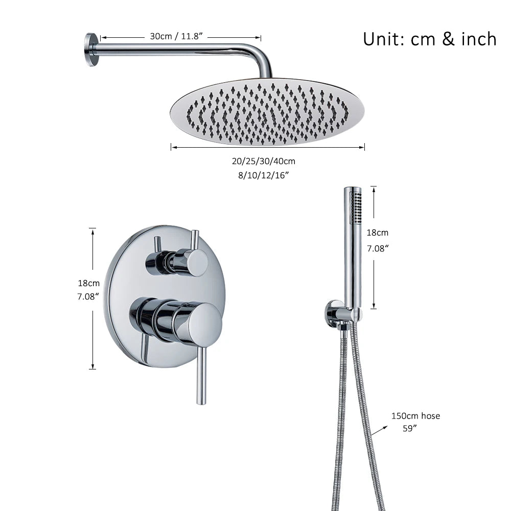 Quyanre Chrome Round Style Shower Faucet Concealed Rainfall