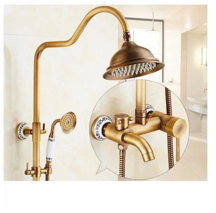 Antique Rain Shower Faucets Hand Brass Wall Mounted