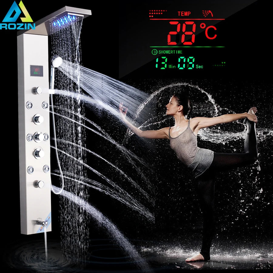 Luxury Led Shower Column Faucet Brushed Nickel Spa
