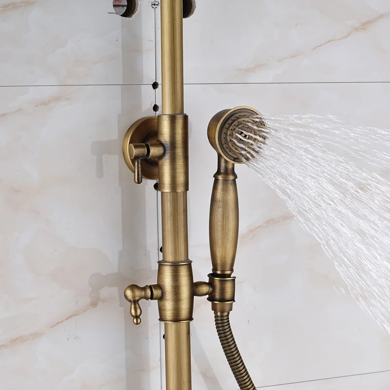 Antique Brass Wall Mounted Bathtub Shower Faucet Dual