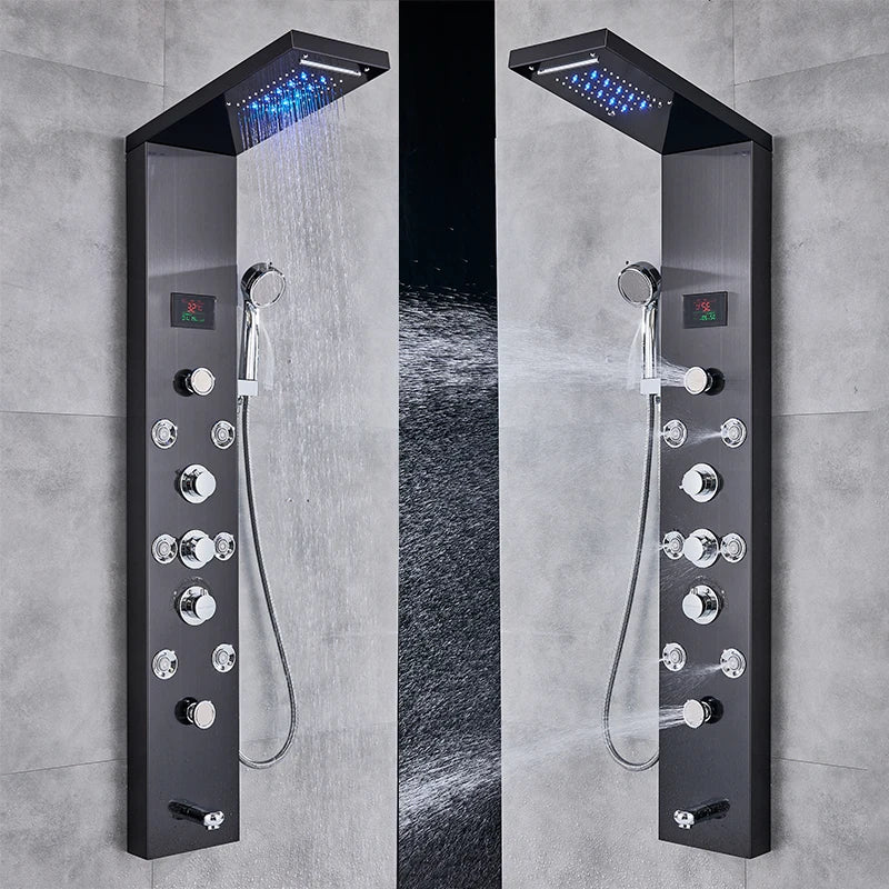 Newly Luxury Black/Brushed Bathroom Shower Faucet Led Shower
