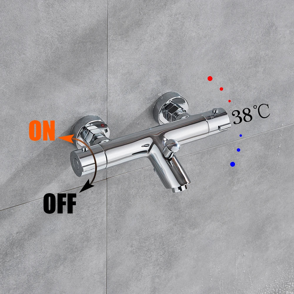 Thermostatic Bathroom Shower Faucet Chrome Mixer Valve Wall