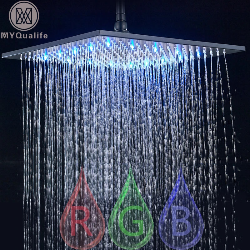 Black Rainfall Shower Head Led Light 16 Large
