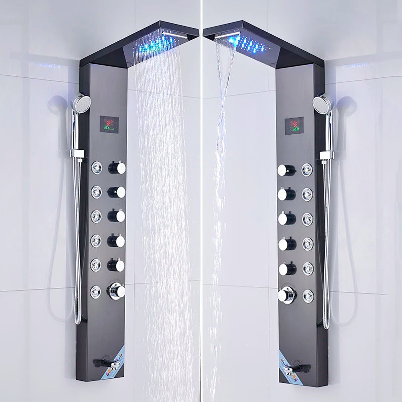 Newly Luxury Black/Brushed Bathroom Shower Faucet Led Shower