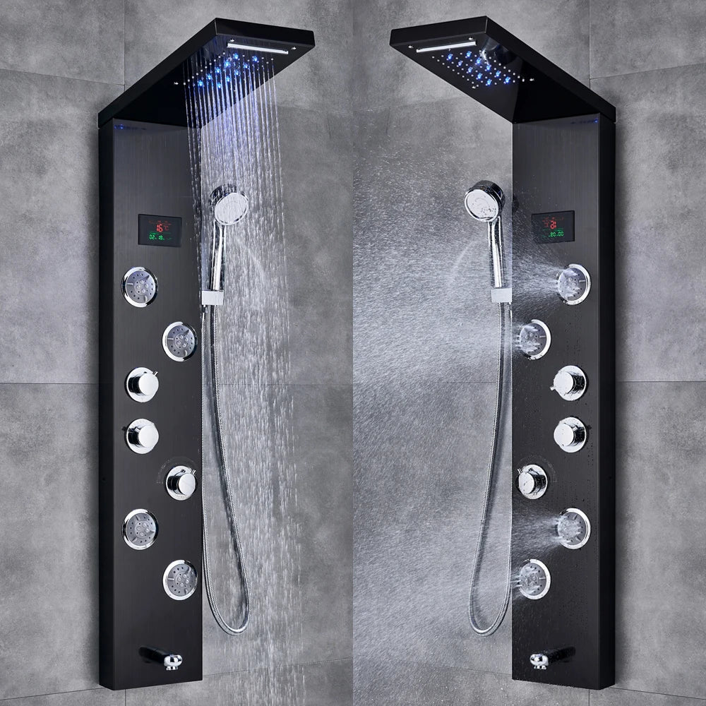 Newly Luxury Black/Brushed Bathroom Shower Faucet Led Shower