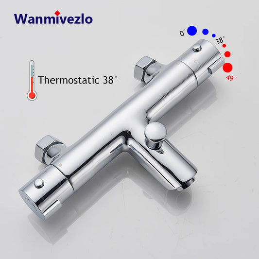 Chrome Thermostatic Shower Mixer Valve Wall Mounted Dual