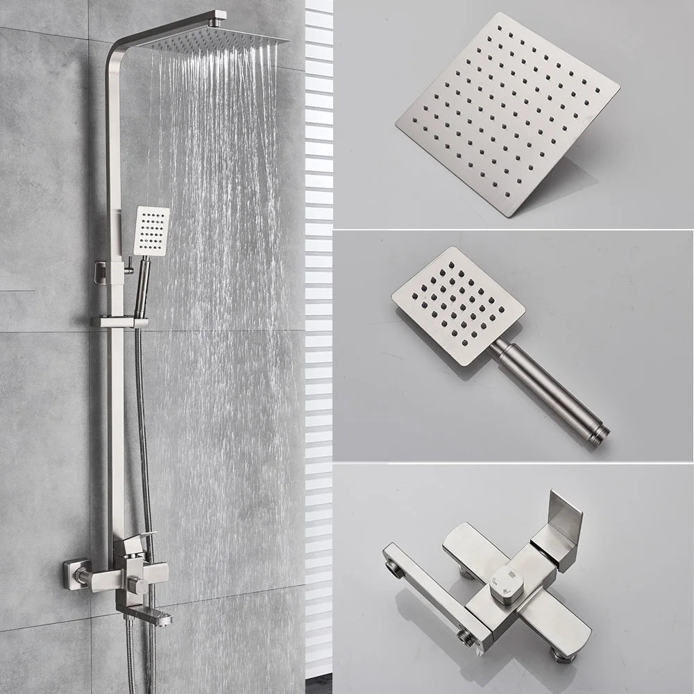 Brushed Gold Shower Faucet Bathroom Wall Stainless Steel