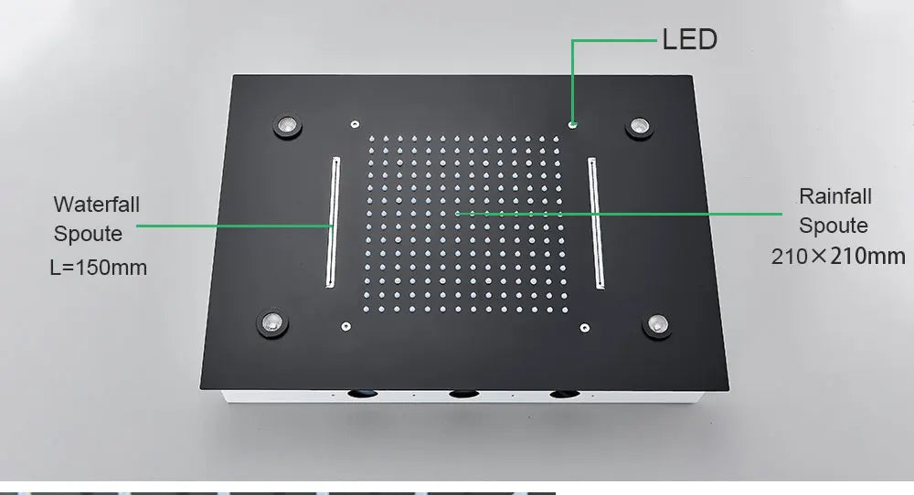 Black Embedded Ceiling Shower Head Intelligent Remote Control