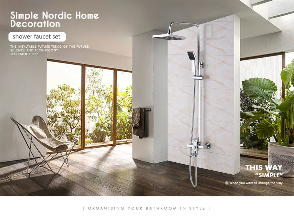 Rozin Chrome Shower Faucet Wall Mounted Bathroom Rainfall