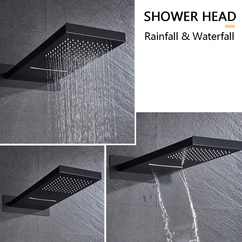 Rozin Matte Black Thermostatic Shower Faucet Wall Mount