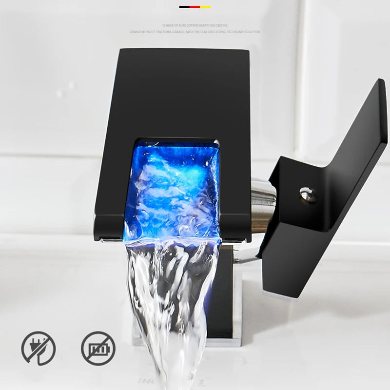 Bathroom Hydropower Led Waterfall Faucet Sink Basin Mixer