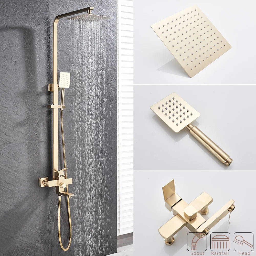 Brushed Gold Shower Faucet Bathroom Wall Stainless Steel
