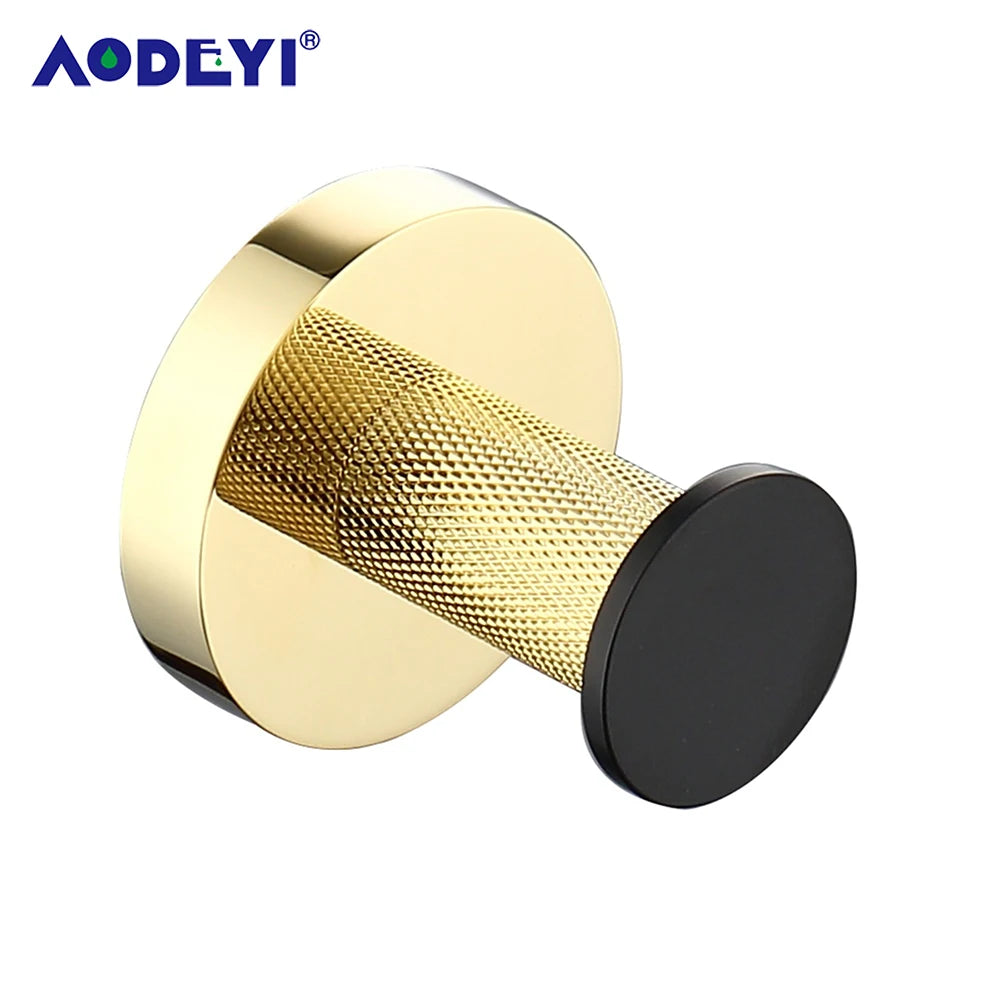 Bathroom Hardware Black Robe Hook Gold Towel Rail