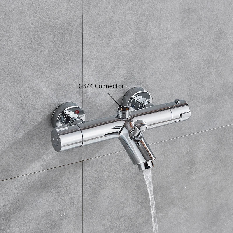 Chrome Thermostatic Shower Mixer Valve Wall Mounted Dual