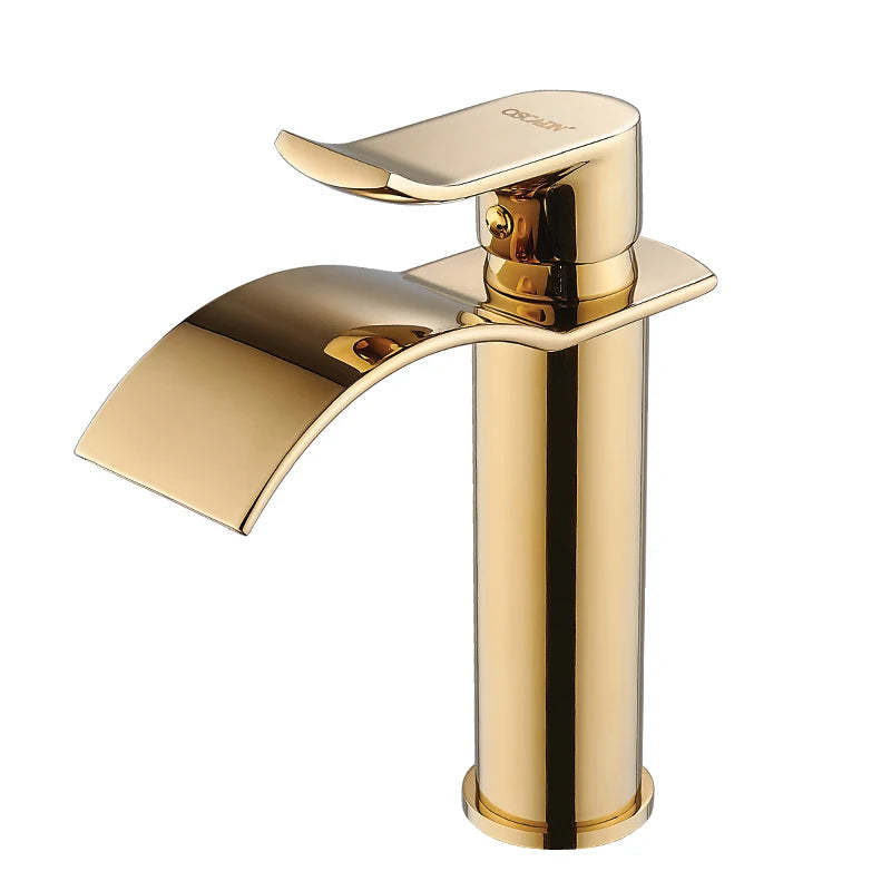 Tuqiu Basin Faucet Gold Waterfall Faucet Brass Bathroom
