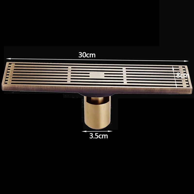 30cmx8cm Rectangle Brass Antique Brushed Carvd Drain Bathroom