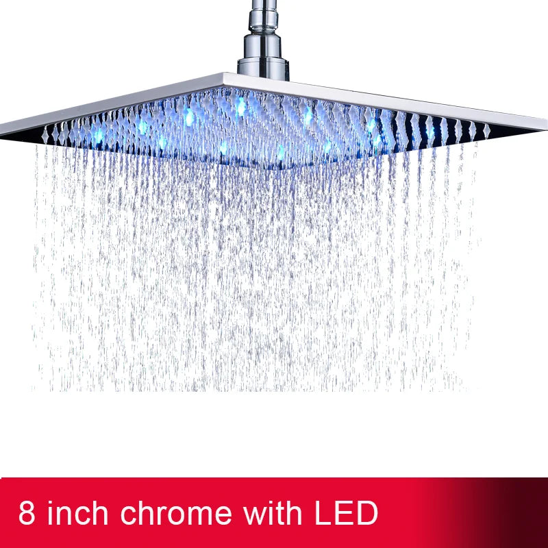 Black Rainfall Shower Head Led Light 16 Large