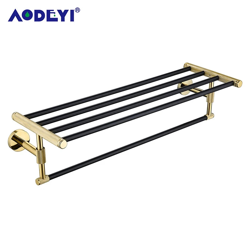 Bathroom Hardware Black Robe Hook Gold Towel Rail