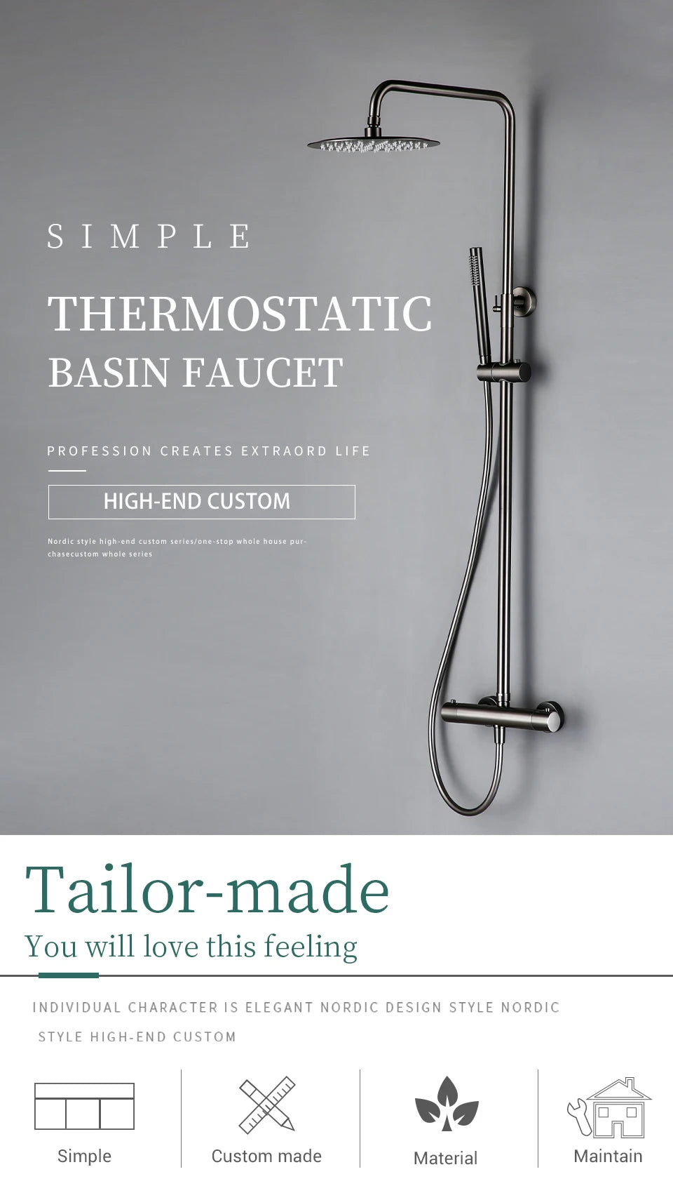 Wall-Mounted Thermostatic Valve System Bagnolux Brushed Gray