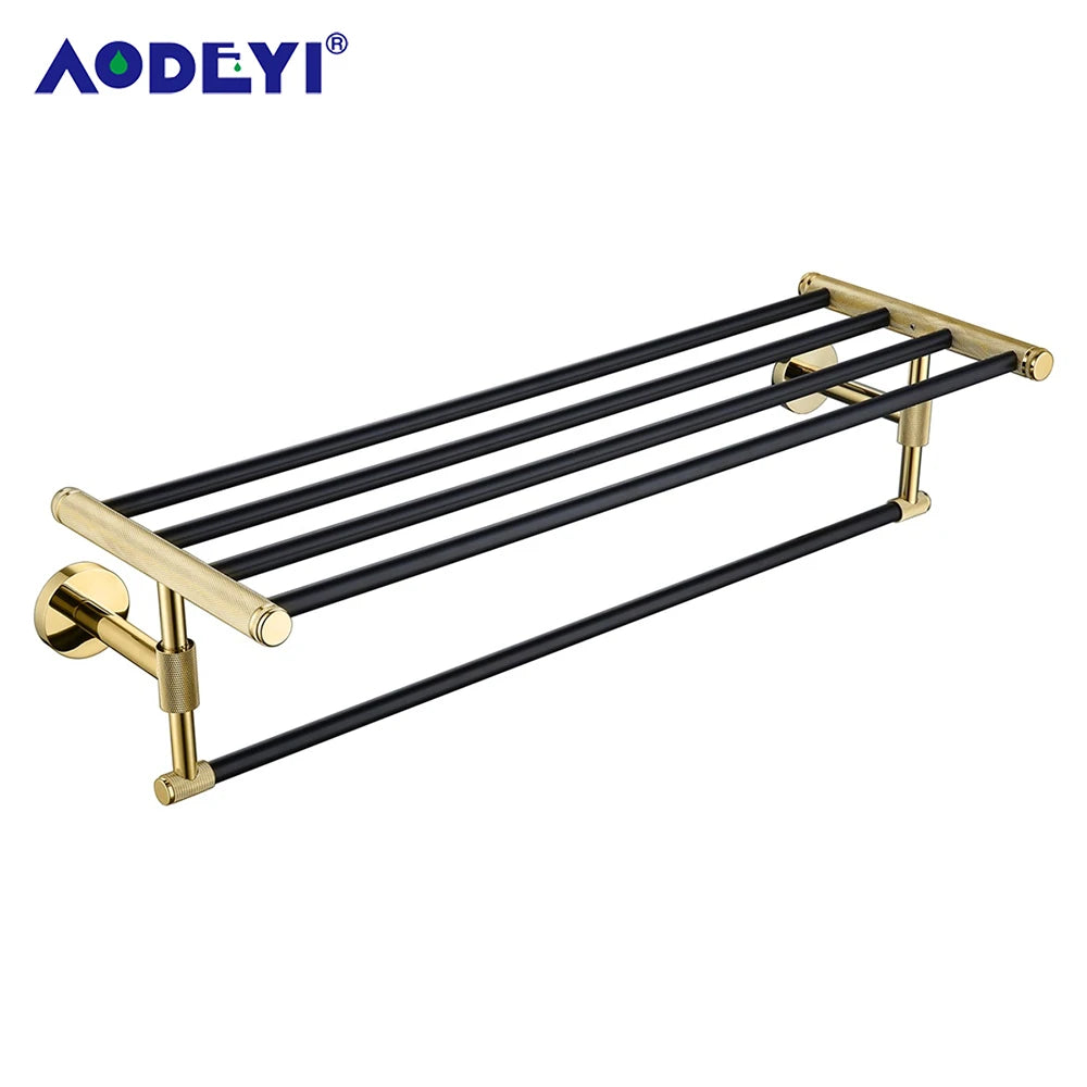 Bathroom Hardware Black Robe Hook Gold Towel Rail