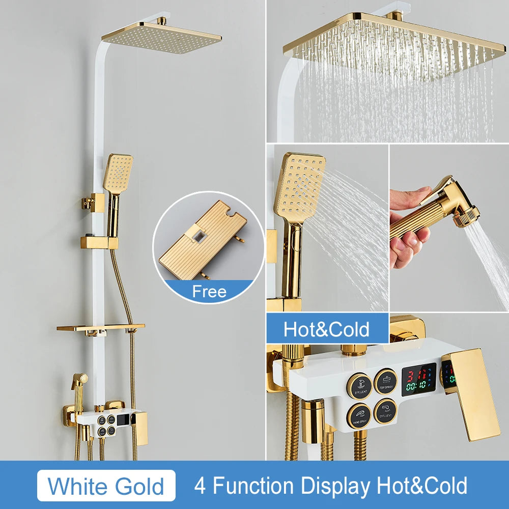 Black Thermostatic Lcd Shower Faucet Temperature Display Rainfall