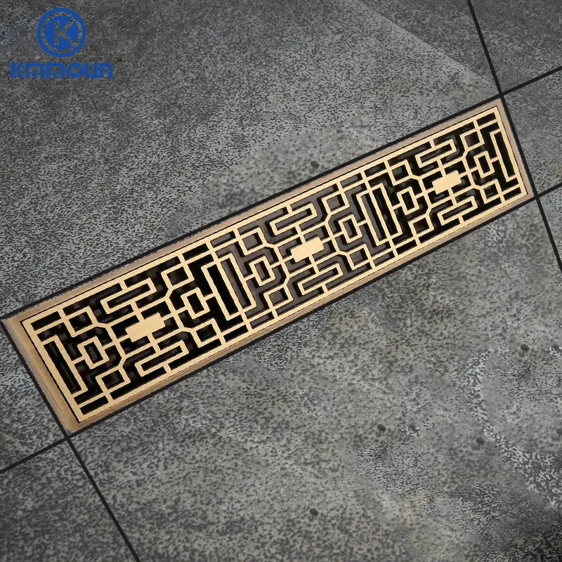30cmx8cm Rectangle Brass Antique Brushed Carvd Drain Bathroom