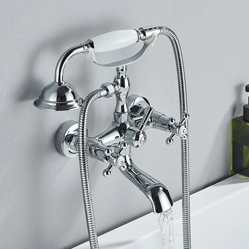 Rozin Retro Style Brass Bathtub Shower Faucet Dual