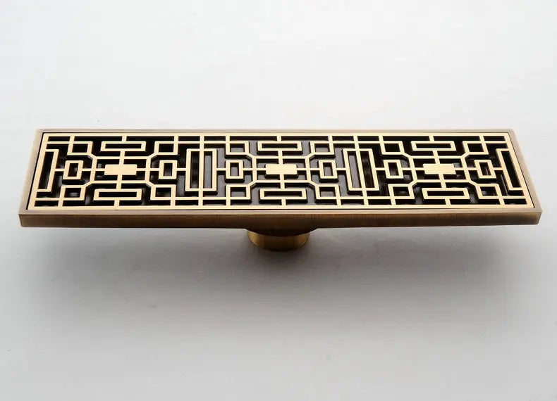 30cmx8cm Rectangle Brass Antique Brushed Carvd Drain Bathroom