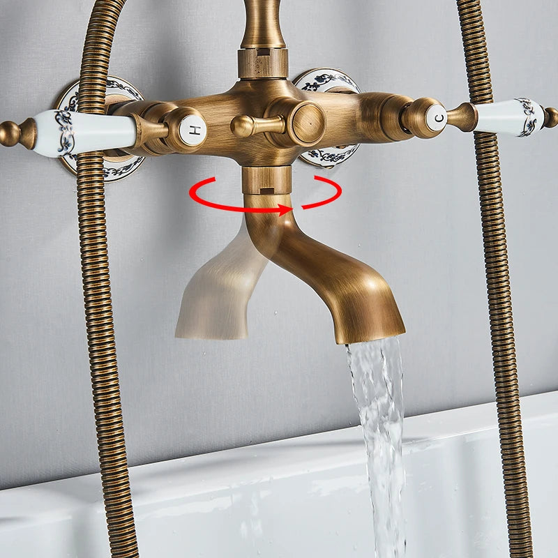 Antique Brass Bathtub Shower Faucet Bathroom Dual Handle