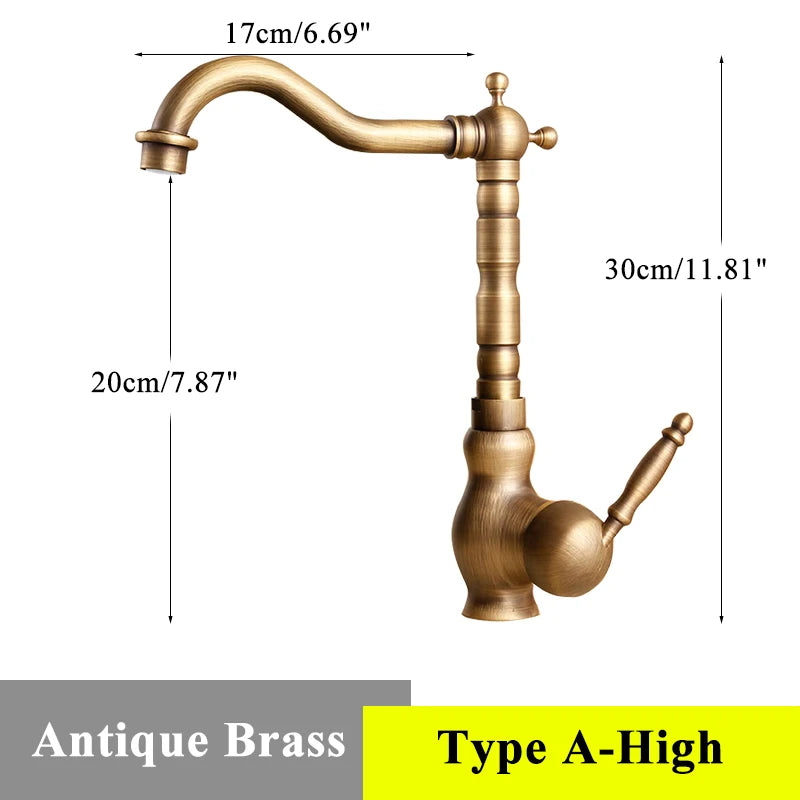 Luxury Retro Bathroom Sink Faucet Antique Brass Basin