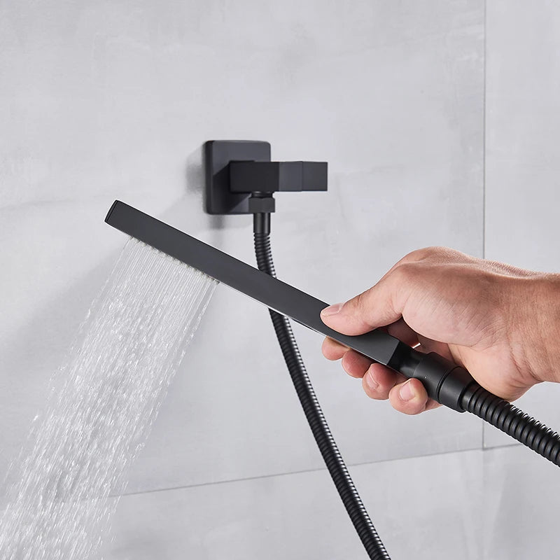 Rozin Matte Black Thermostatic Shower Faucet Wall Mount