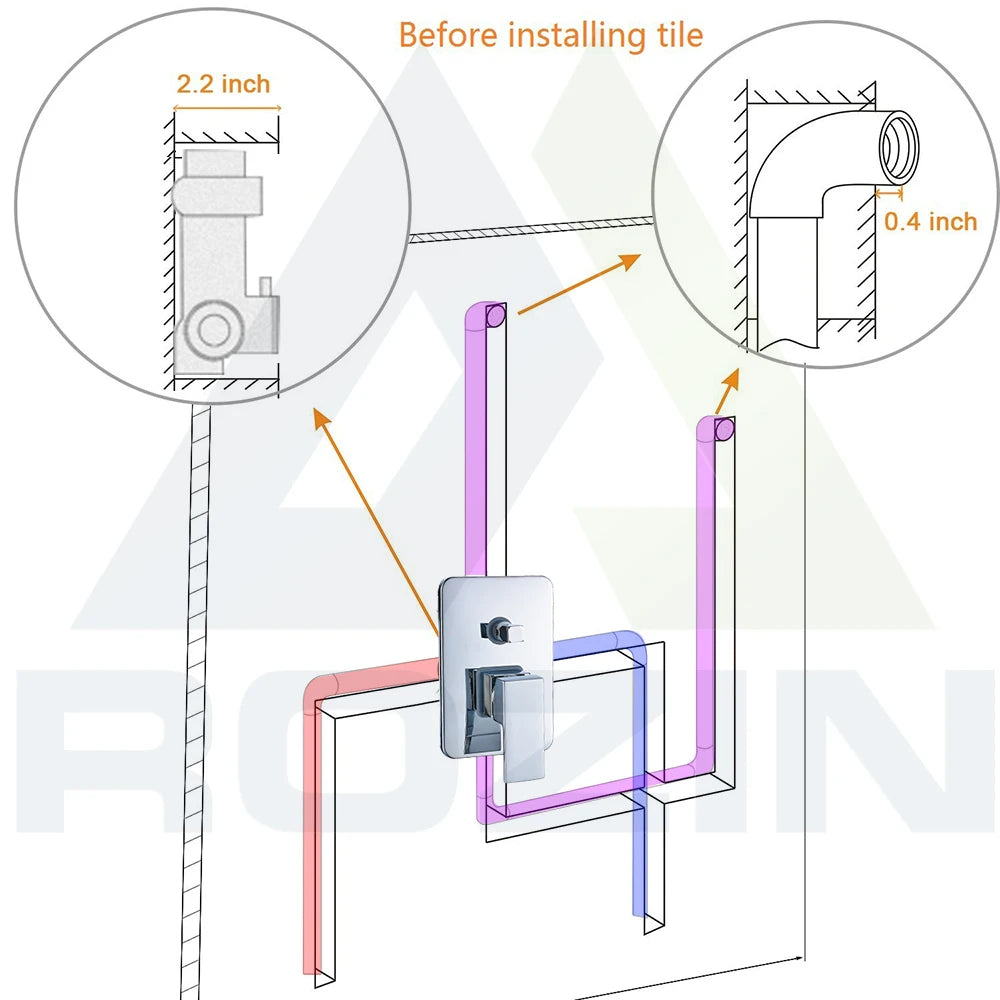 Rozin Golden Shower 8/10/12 Square Rainfall Shower Faucet