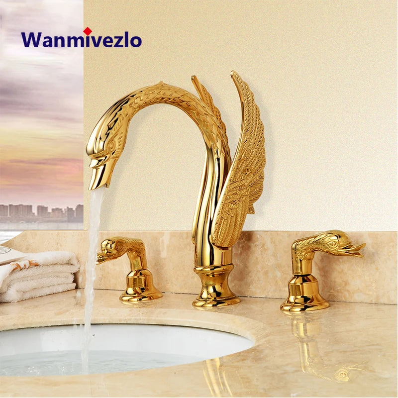 Bathroom Basin Faucet Deck Mounted Dual Handle Cold