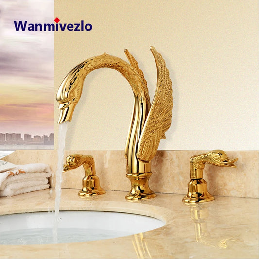 Bathroom Basin Faucet Deck Mounted Dual Handle Cold