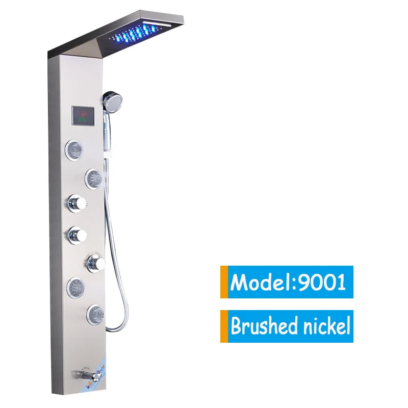 Luxury Black/Brushed Bathroom Led Shower Panel Tower System