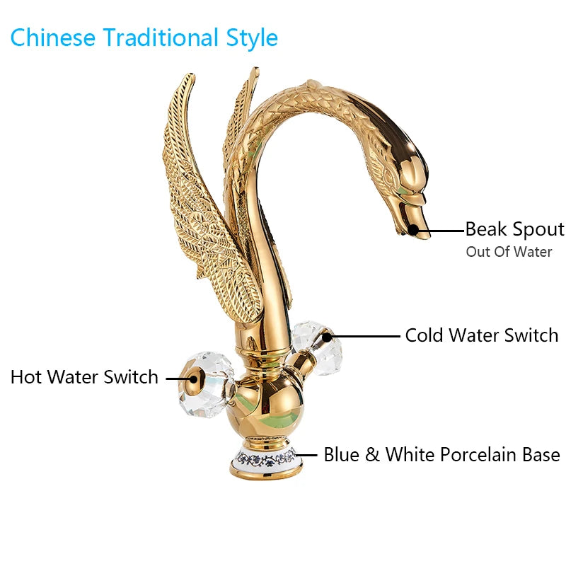 Rozin Luxury Golden Basin Faucet Golden Swan Shape