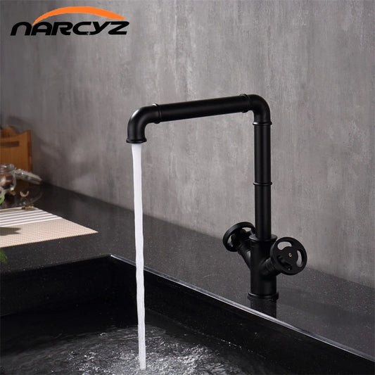 Faucets Industrial Style Gold Brass Crane Doule Handles