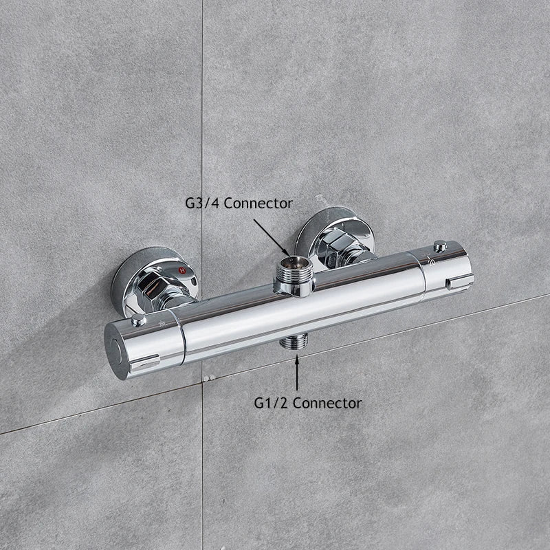 Chrome Thermostatic Shower Mixer Valve Wall Mounted Dual