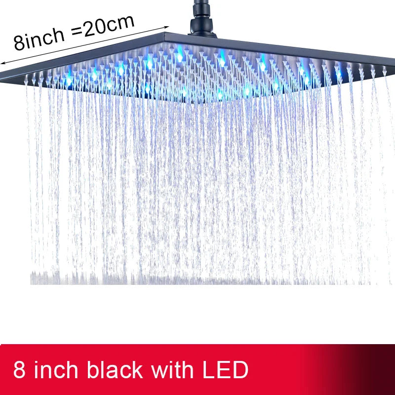 Black Rainfall Shower Head Led Light 16 Large