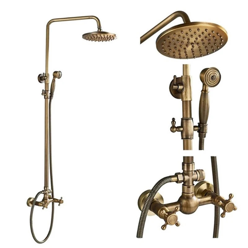 Antique Brass Shower Faucets Rainfall Shower Head Brass