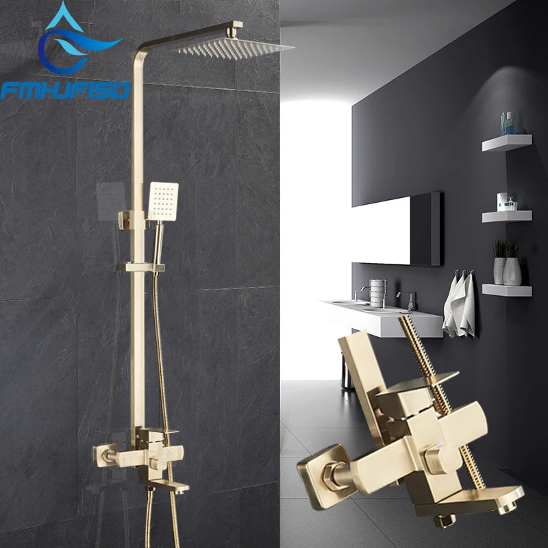 Brushed Gold Bathroom Shower Faucet Brass Bath Faucet