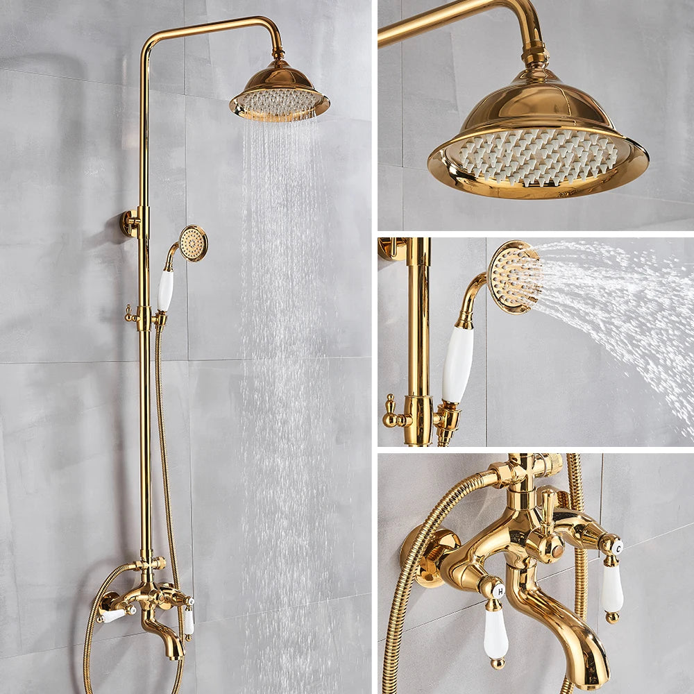 Rozin Gold Bathroom Shower Faucet Wall Mounted Brass
